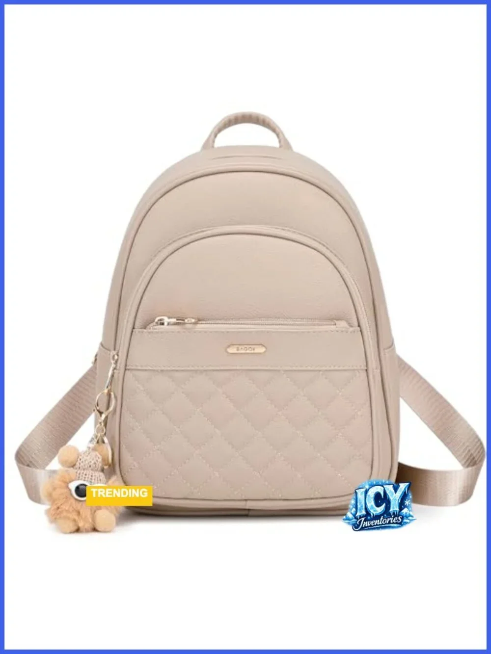 Faux Leather Mini Backpack Purse with Cartoon Charm, Cute Gift for Women, Small